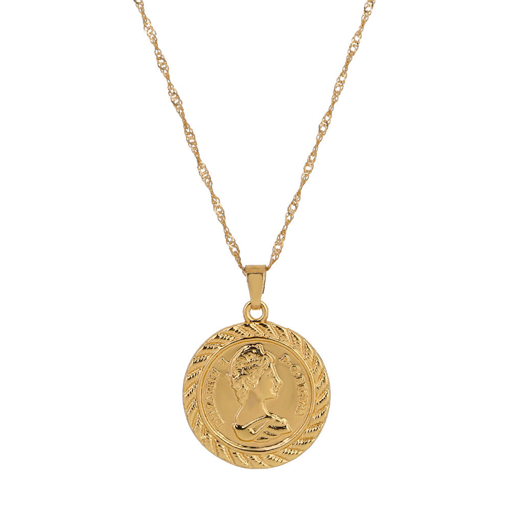 Round Coin Pendant Necklace Portrait Pendant Exquisite Necklace