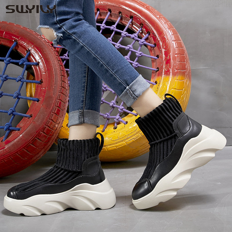 Stretch Platform Knit Stitching Sports Sock Boots