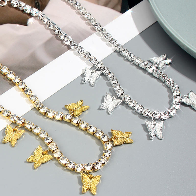 Butterfly Pendant Glittering Clavicle Chain Fashion Diamond-studded Hao Stone Necklace