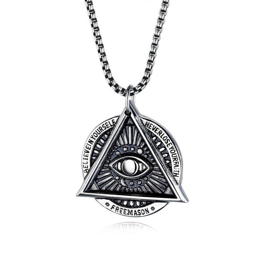 Freemason Pendant Necklace Men's Titanium Steel Necklace Punk Hipster Pendant Pendant