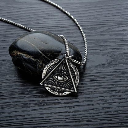 Freemason Pendant Necklace Men's Titanium Steel Necklace Punk Hipster Pendant Pendant